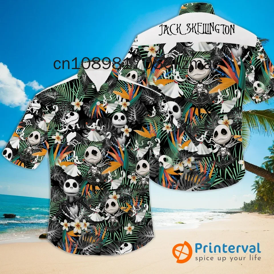 Disney Jack Skellington Nightmare before Christmas Hawaiian Shirt Men's Short Sleeve Button Up Casual Beach Hawaiian Shirt