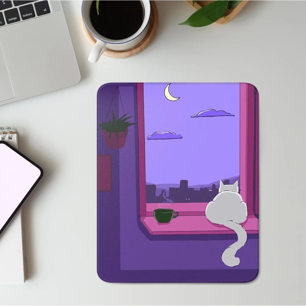 Cute White Cat Square Mouse Pad Anime Cats Mouse Pads for Wireless Mouse Desk Accessories 10"X8" Travel Mousepad with Non-Slip R