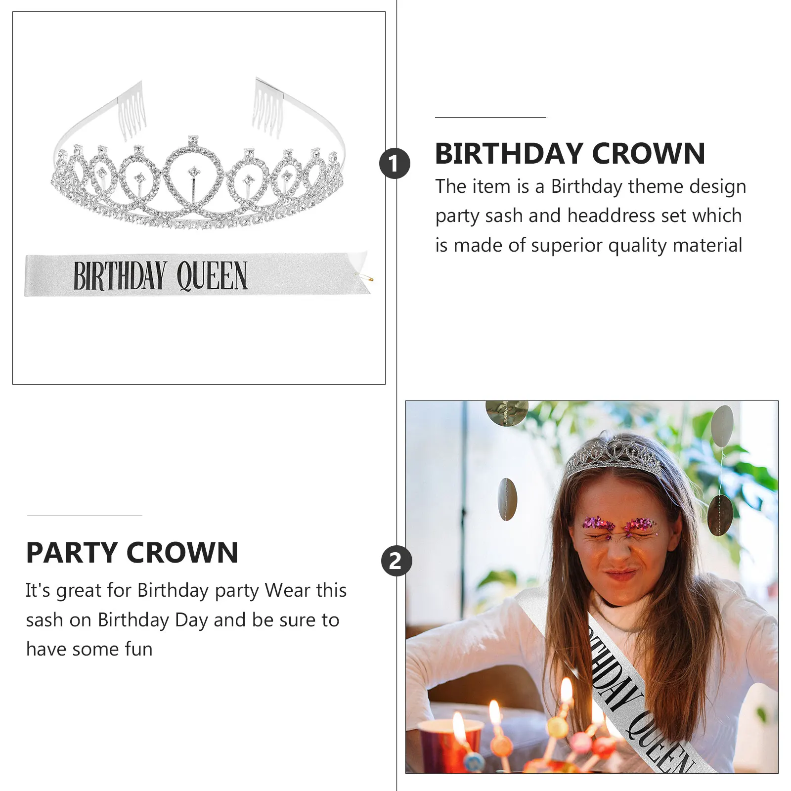 

1Pc Birthday Crown Rhinestones Party Decoration Hair Hoop Alloy Material Photo Prop Elegant Accessories Balloon Supplies