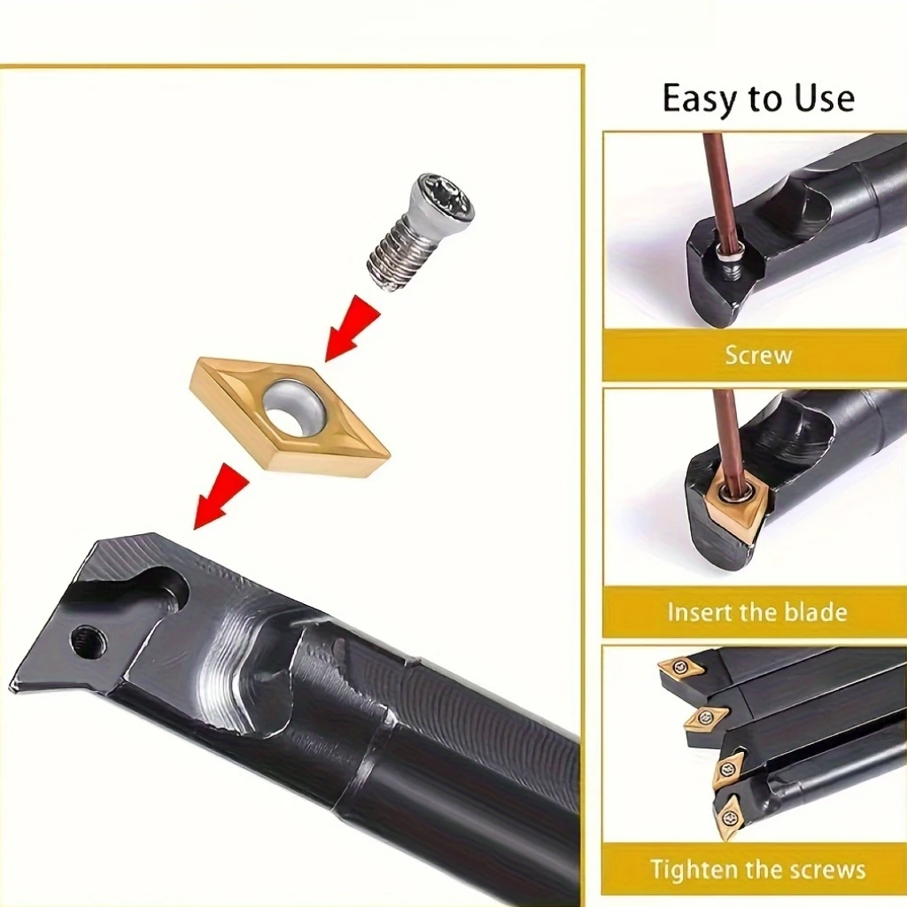 4-Piece 10mm CNC Tool Holder Set with 10 DCMT070204 Inserts - Precision Turning Kit for Steel & Stainless