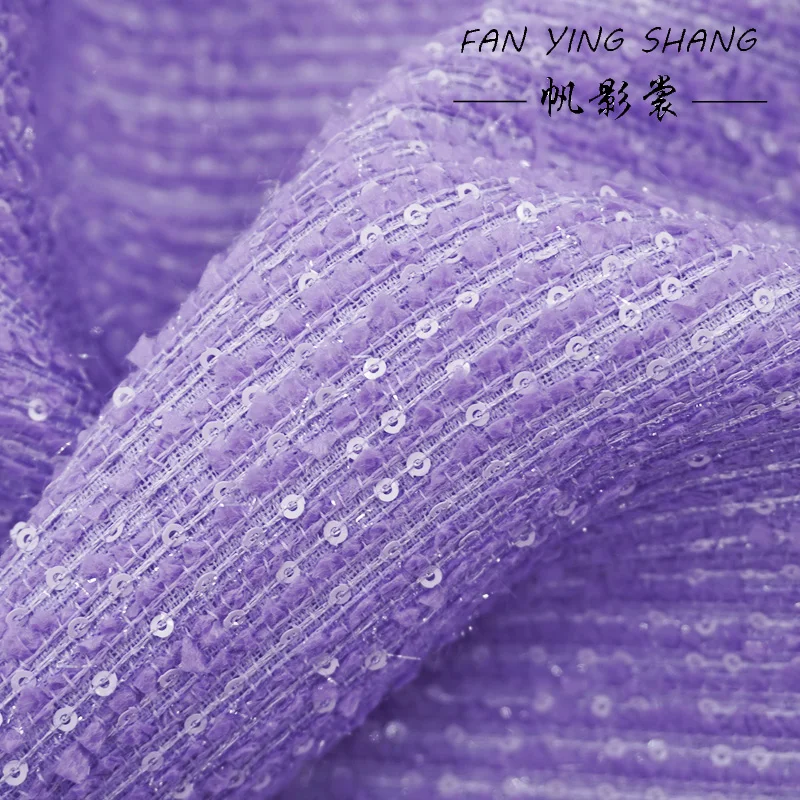 

Новая фиолетовая твидовая ткань с пайетками и яркими полосками в виде бабочек для пальто и костюмов, ткань для шитья, DIY