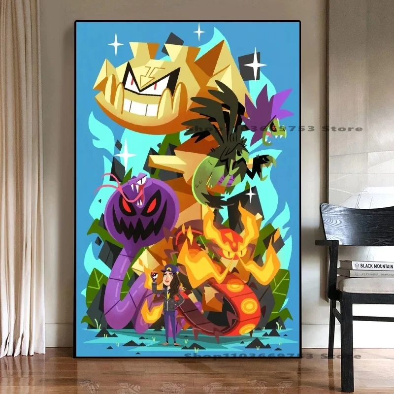 البوكيمون الشكل قماش المشارك غرفة الملونة الديكور اللوحة أنيمي HD ديكور المنزل الملمس النفط اللوحة نمط هدايا المهرجان