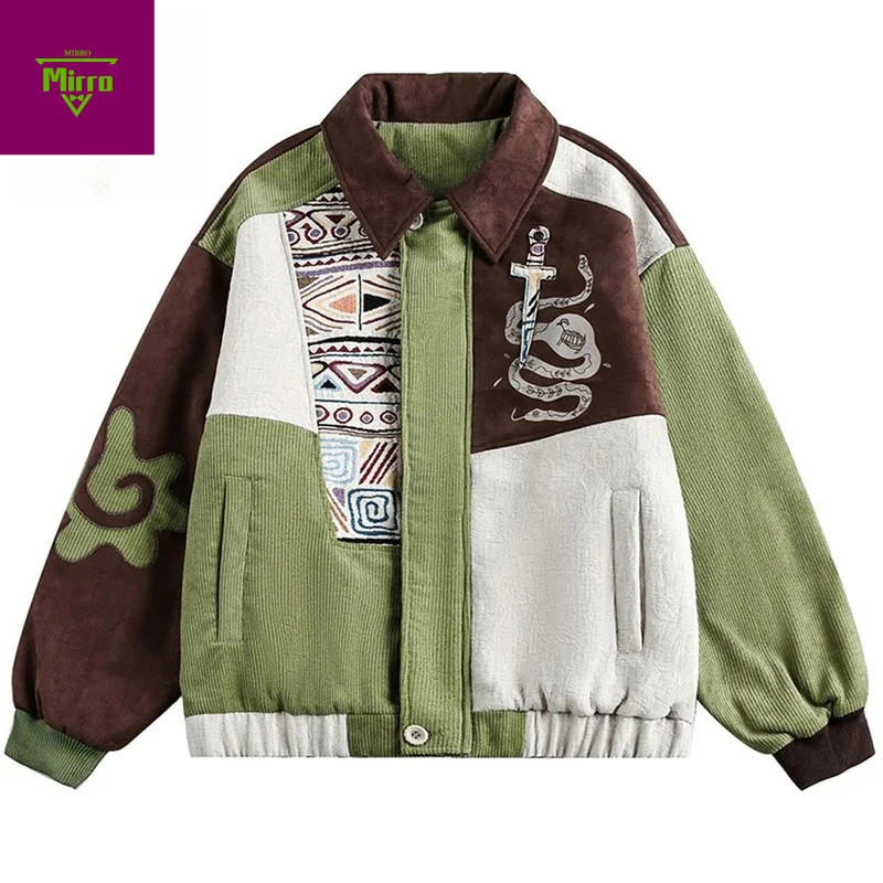 

【Mirrordust】Мужские зимние утепленные парки, пальто, винтажные лоскутные стеганые повседневные уличные куртки в стиле Харадзюку, хип-хоп, большие куртки