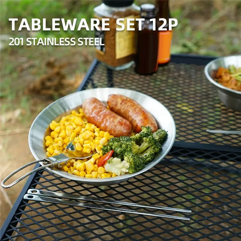 

12PCS Outdoor Tableware Set Kit Portable Camping Tableware Set Kit Self Driving Tour Barbecue Camping Home Dining Bowl Plate