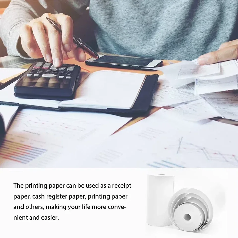 5 Rolls Thermal Paper, 57×25mm White Thermal Printing Rolls, Replacement Paper for Kids Instant Print Camera & Portable Mini Printer, Clear Printing, Waterproof Oilproof Receipt Paper