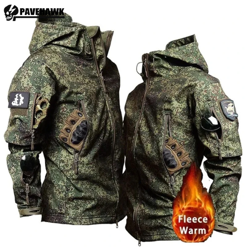 

Mens Combat Camouflage Jacket Winter Outdoor Training Windproof Thickened Tactical Coat Sharkskin Soft Shell Hunting Suit Top