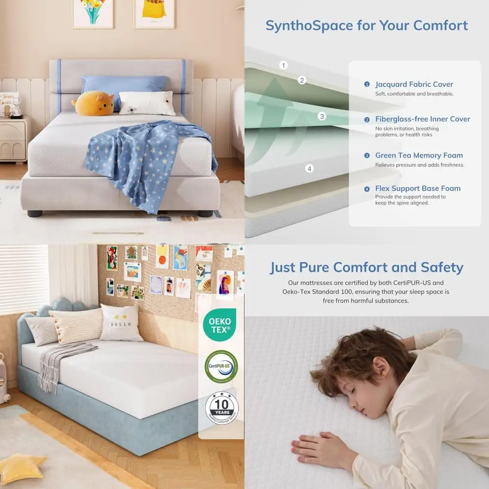 Full Size Mattress 10 Inch Green Tea Memory Foam Mattress, Fiberglass Free & Medium Firm, CertiPUR-US Certified Foam for Cool Sl