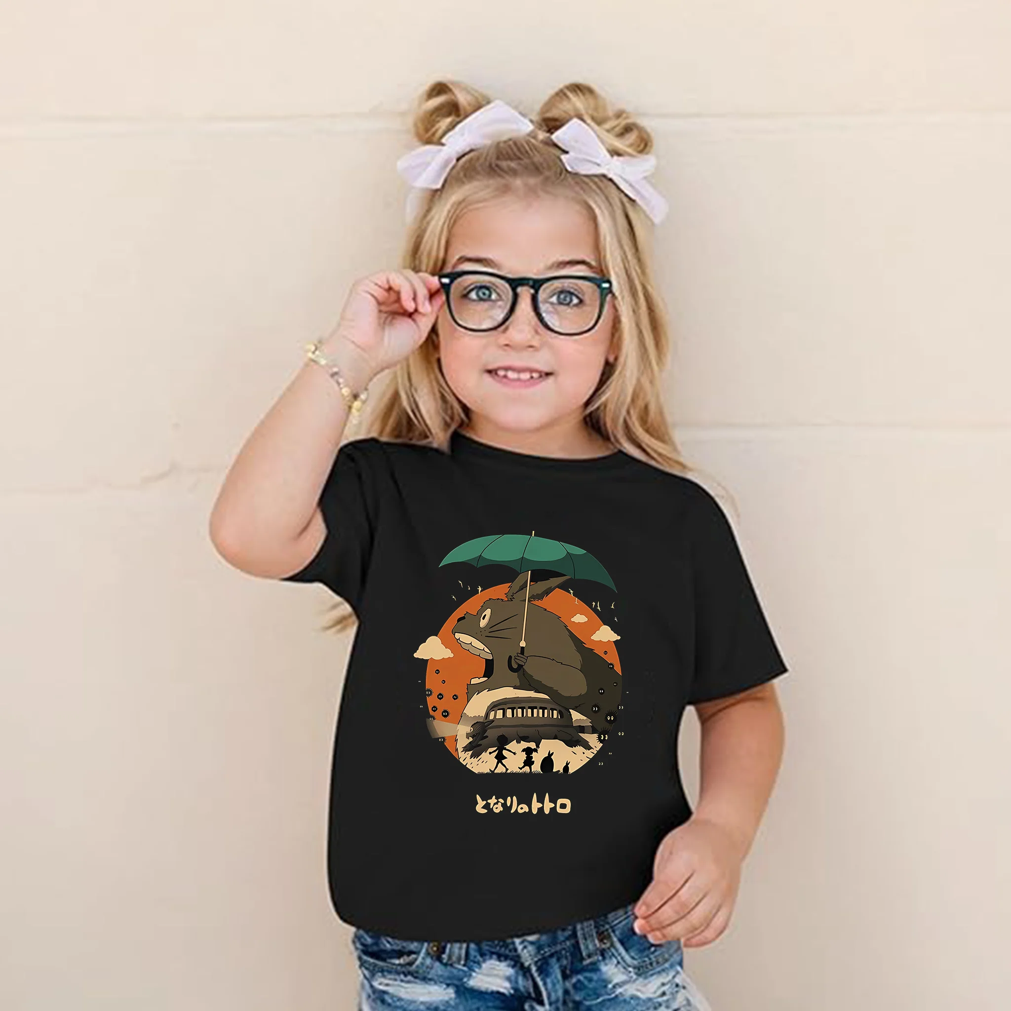 Camisetas de Totoro, nuevas camisetas con estampado de dibujos animados de Ghibli para niños, ropa Kawaii para niñas de Miyazaki, camisetas blancas de manga corta