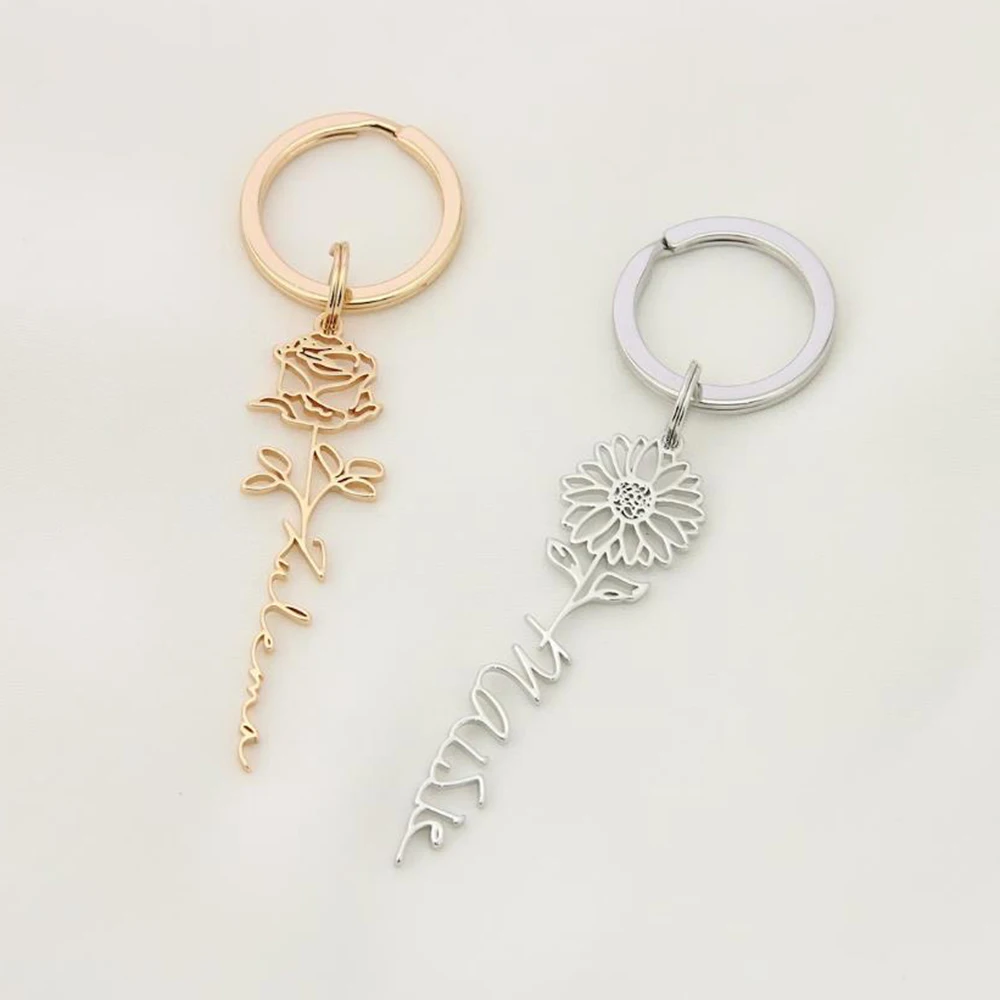 Customized name flower key chain, Exquisite personalized key chain, Christmas best man for her gift