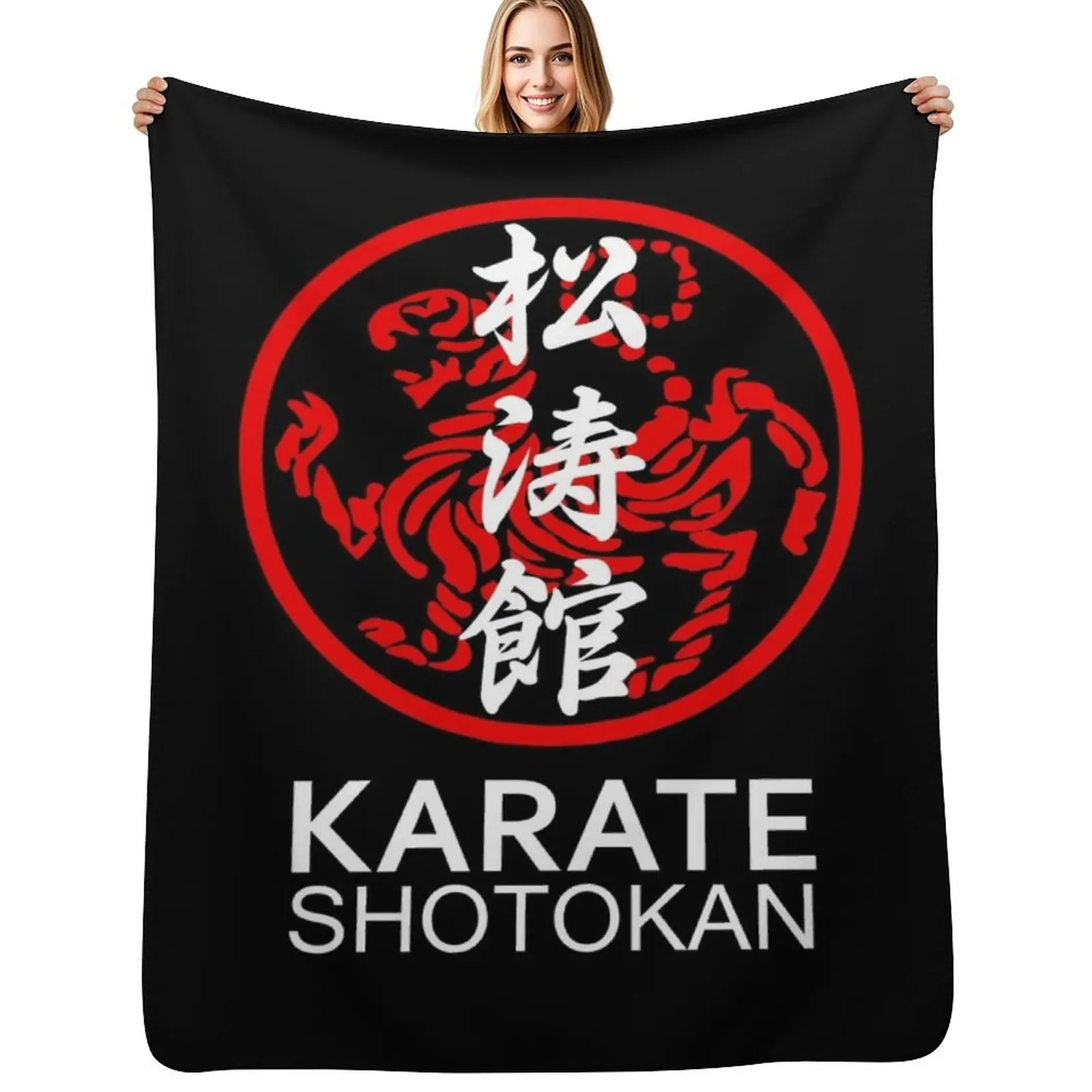 Shotokan الكاراتيه رمز وكانجي الأبيض النص رمي بطانية بطانيات للأرائك فضفاضة دافئة لفصل الشتاء السرير منقوشة البطانيات