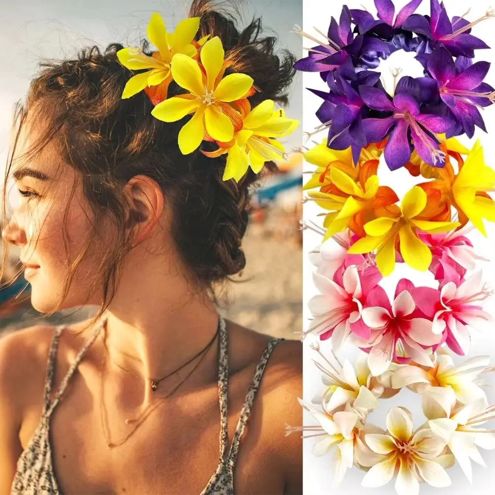 Tropical Artificial Flower Hair Scrunchie Simulated Orchid Lightweight Women's Flower Hair Band Soft Multicolor
