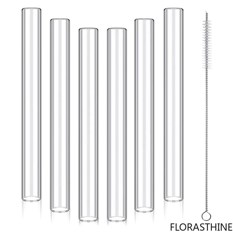 6 Pcs 4Inch Clear Borosilicate Glass Tube 12Mm OD 8Mm ID 2Mm Glass Thick Blowing Tubes with Cleaning Brush Durable Easy to Use