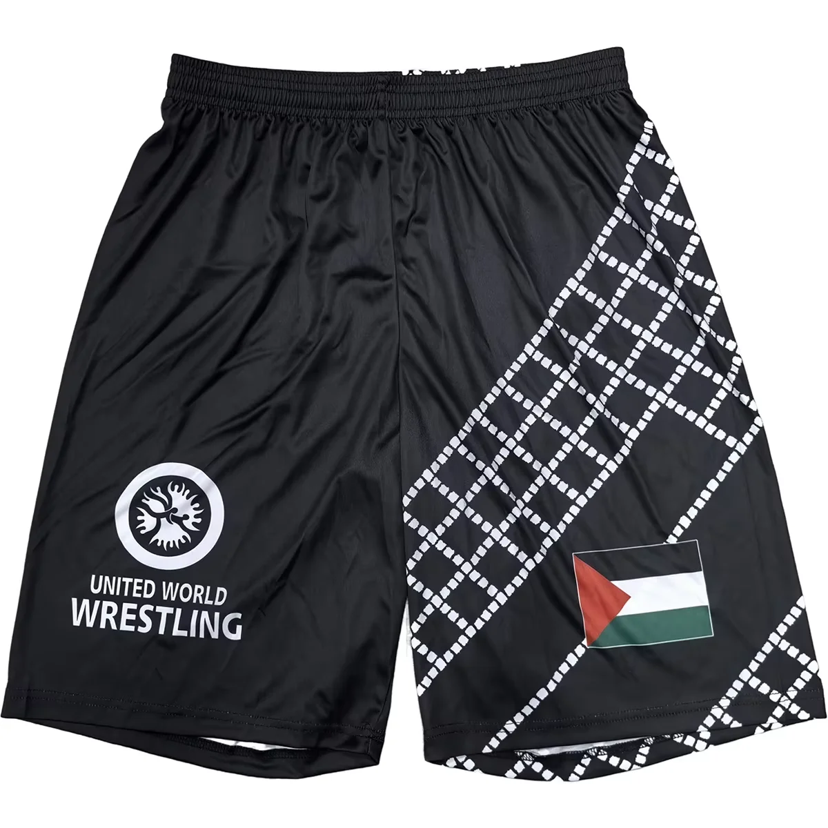 

2026 New Black Plaid United World Wrestling Shorts Men Quick Dry Breathable MMA Boxing Muay Thai Training Fight Shorts