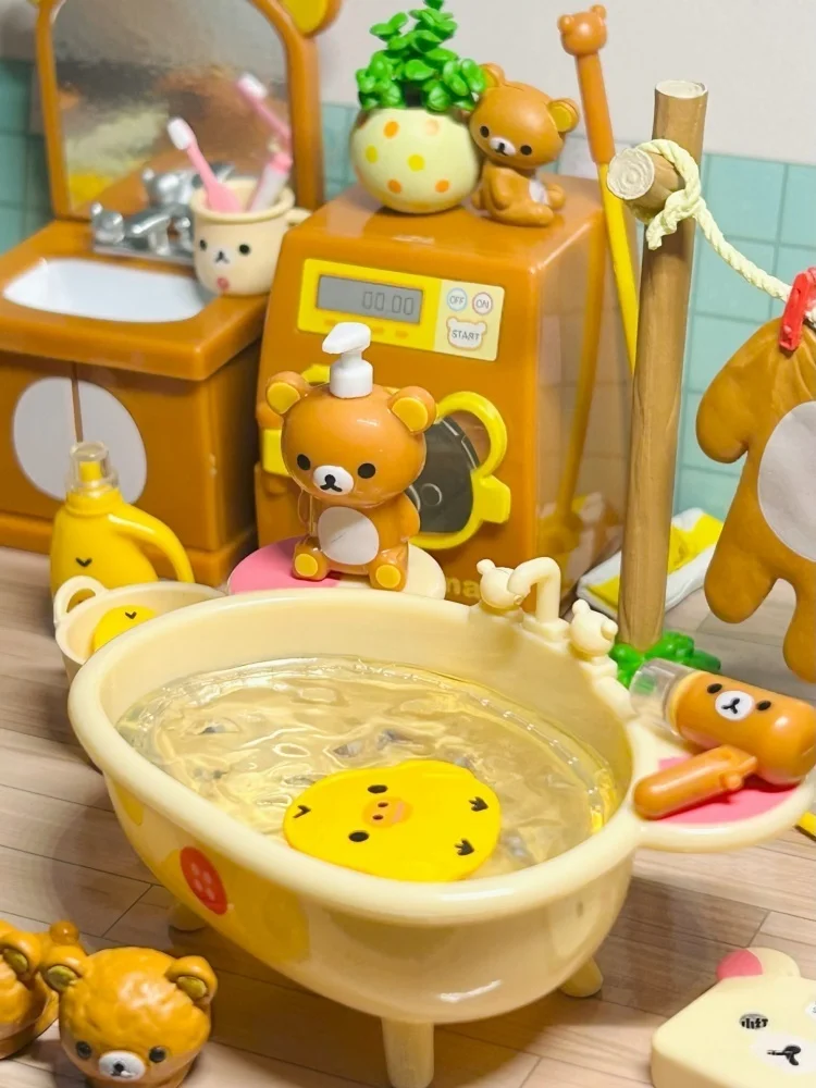 Re-Ment Rilakkuma Kuma Bathroom Model Blind Box Comfortable Collectible Toy Ornaments for Kids Gift Action Figure