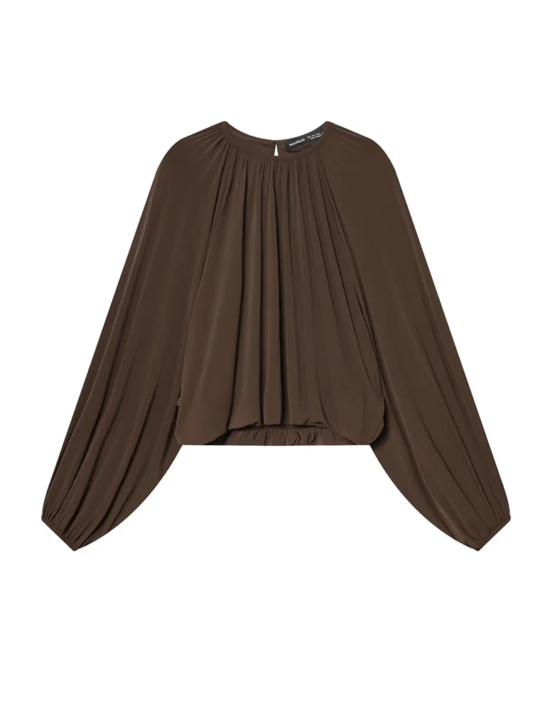 

HH женская модная универсальная рубашка с круглым воротником и складным подолом, женский весенний уличный пуловер с рукавами-воздушными шарами, свободный топ