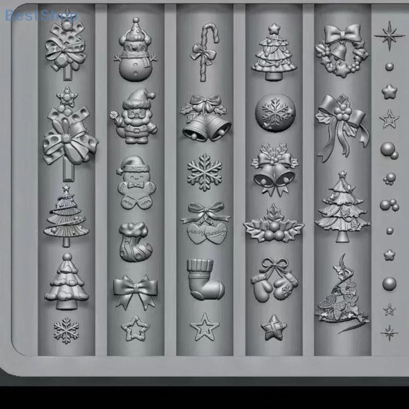 3D الباروك الملاك فراشة شجرة عيد الميلاد ثلج مسمار العفن DIY مسمار الفن زينة سيليكون نحت قالب مانيكير #4