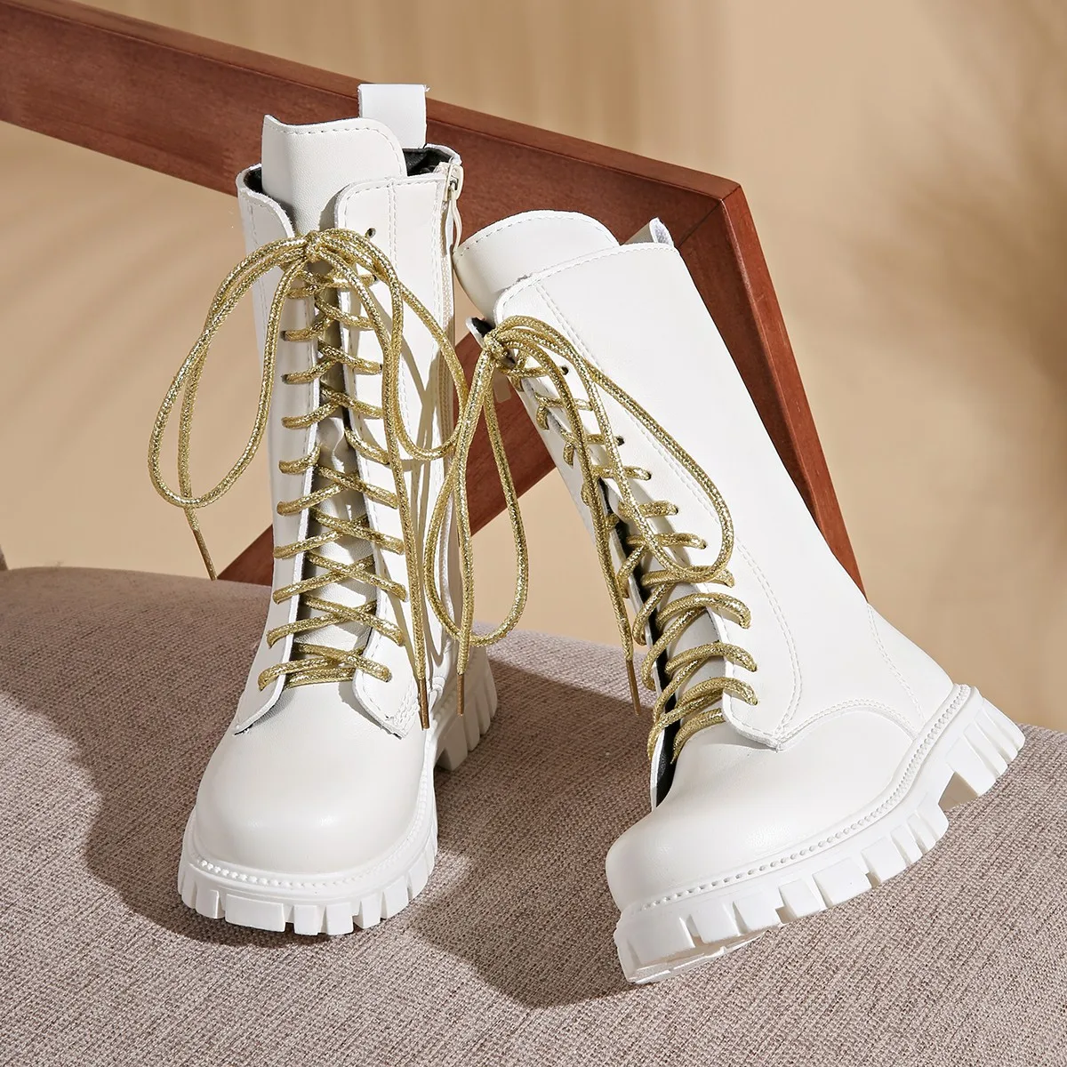 

Детские ботинки до середины икры для девочек, новинка 2023 года, осенне-зимние детские кожаные ботинки, нескользящие простые ботинки принцессы для рождественской вечеринки, возраст 5–8 лет