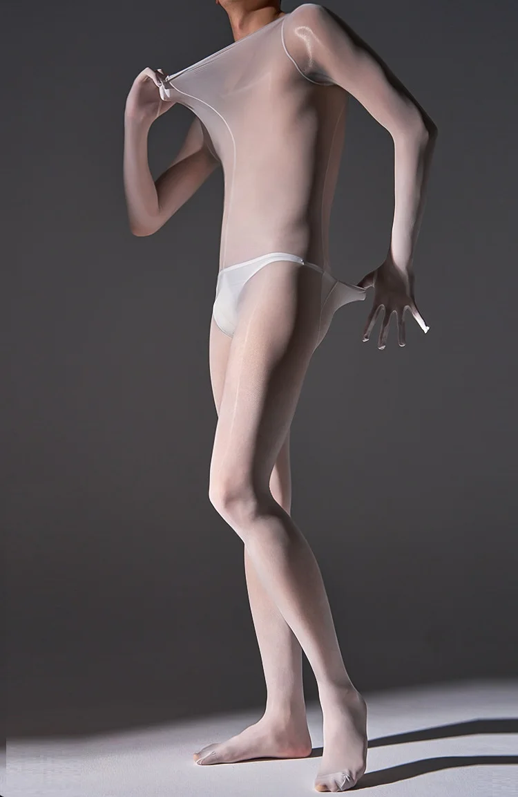 Ultra-thin Oil Glossy Full Stockings Jumpsuits Erotic Lingerie Gay Sissy Ball Pouch Bodysuits Adult Sex Porn Game Bodystocking