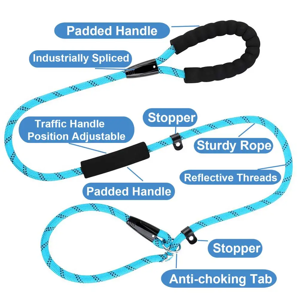 Slip Lead Dog Leash 6FT,Anti-Choking with Two Traffic Padded Handles Reflective Threads Strong Heavy Duty Dog Train Leash Rope