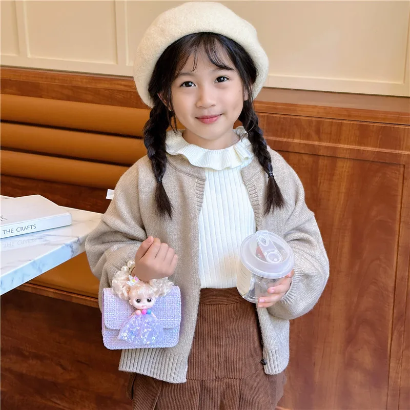 Cartoon Cute Children's Small Shoulder Bag Princess Doll Girls Clutch Purse Handbags Fashion Little Kids Pearl Crossbody Bags