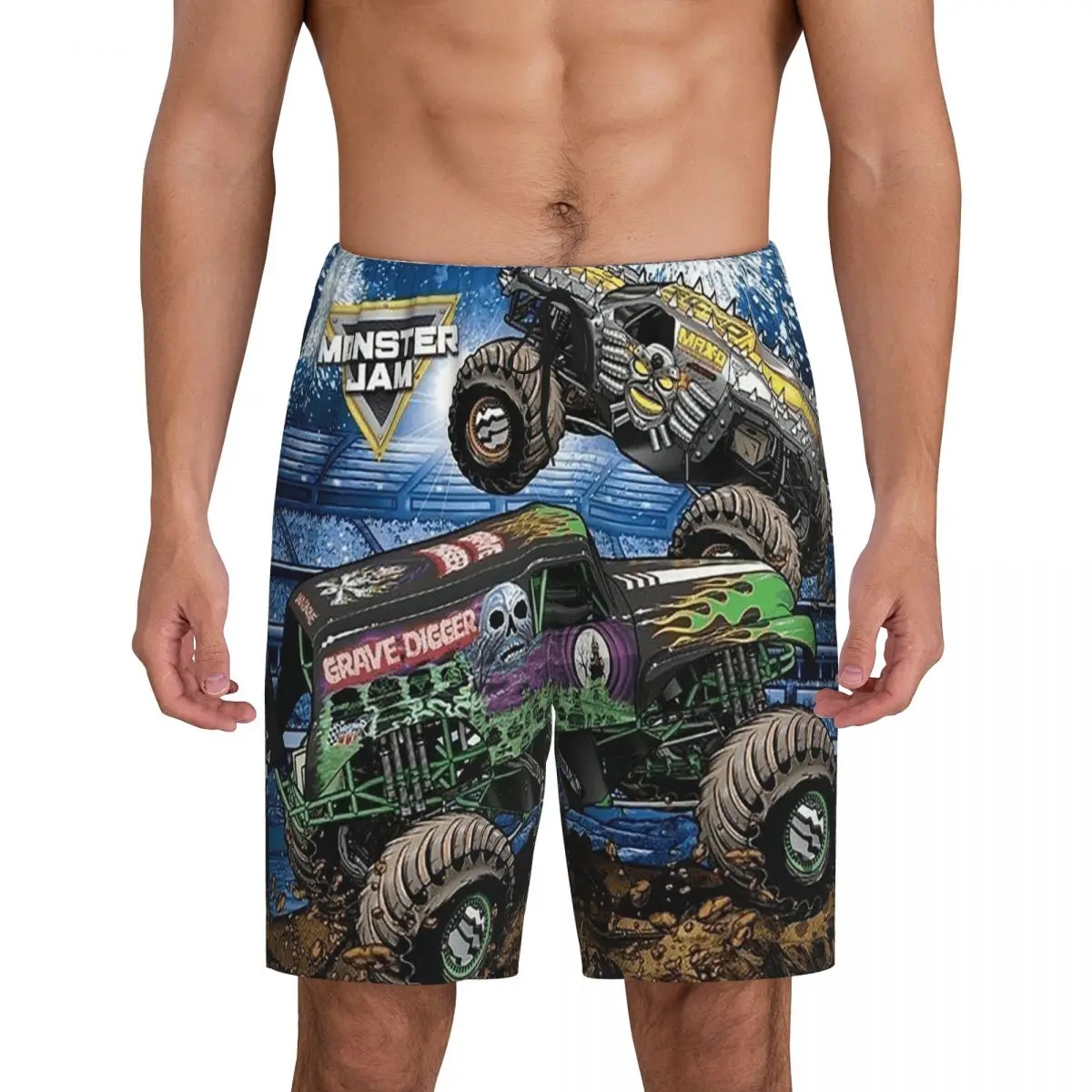 Custom Classic Monster Jam Truck Pattern Short Pajama Pants Men Sleepwear Sleep Lounge Bottom Shorts Sleeping Pants