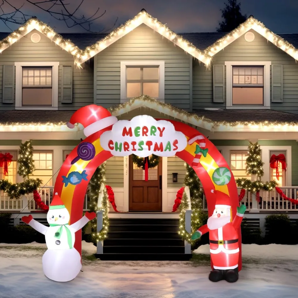

9ft Tall Christmas Santa Archway Inflatable, Blow Up Yard Decoration with Secure Stakes Storage Bag, Electric Blower Fan