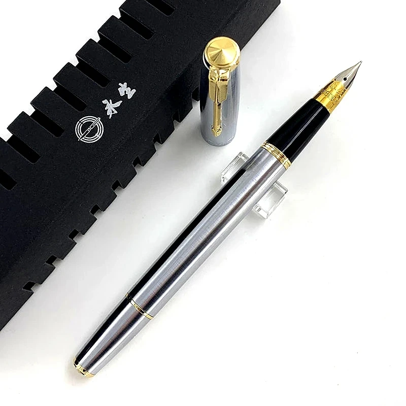 Wingsung 601 Piston Filling Fountain Pen High Quality Stainless Steel Barrel F0.5mm Nib Office School Writing Ink Pen With Box