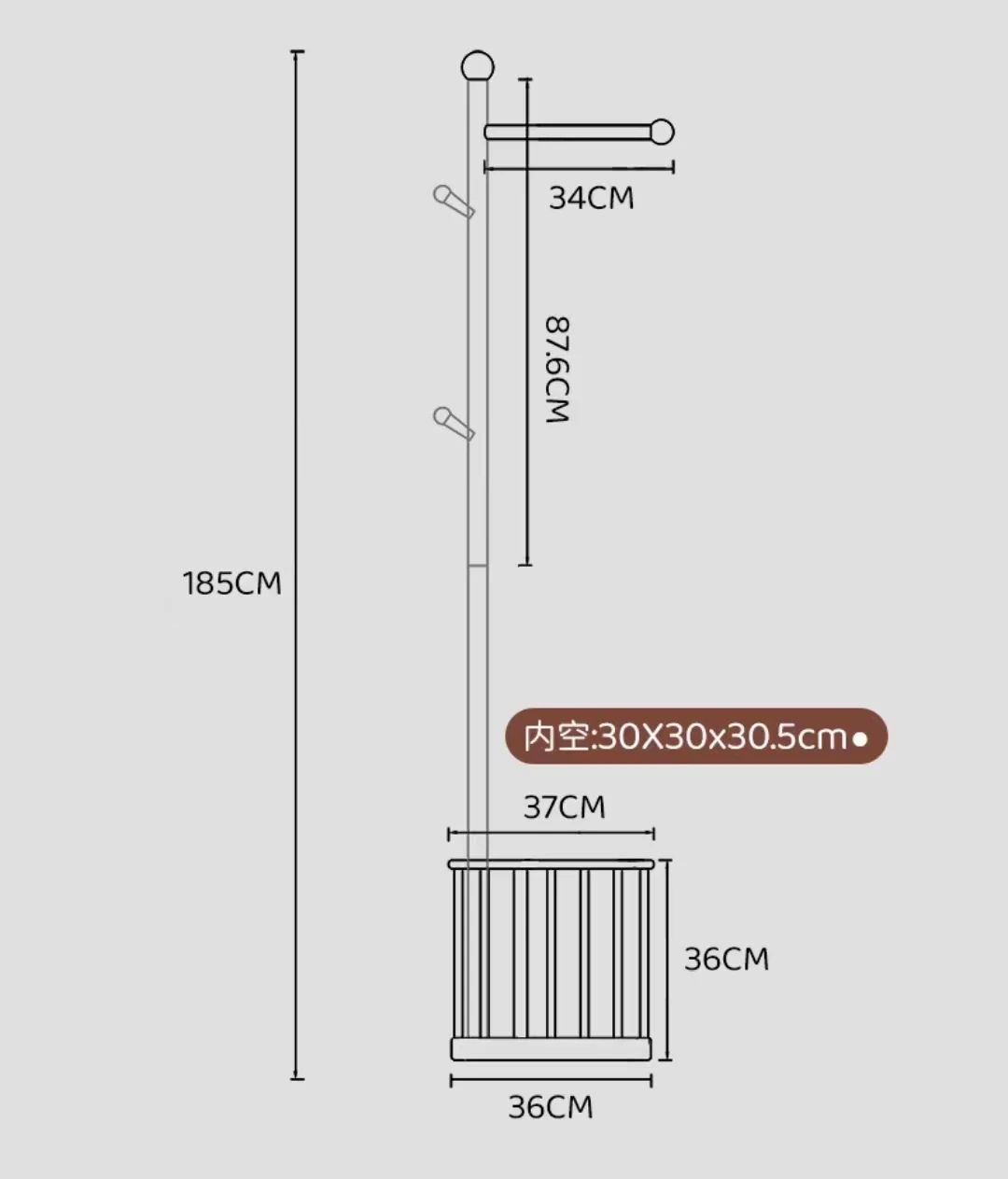 Rubberwood height 72 inch storage organization cappuccino hanger rail coat hanger