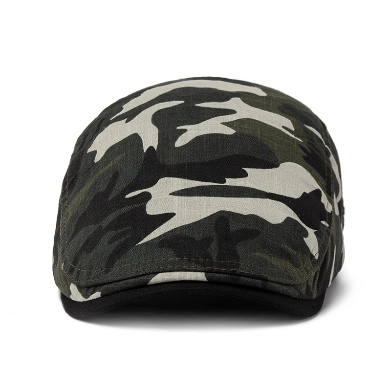 CNTANG Men Camouflage Beret Summer Cotton Linen Sun Cap Thin Breathable Visor Flat Hats Casual Forward Berets Hat Adjustable