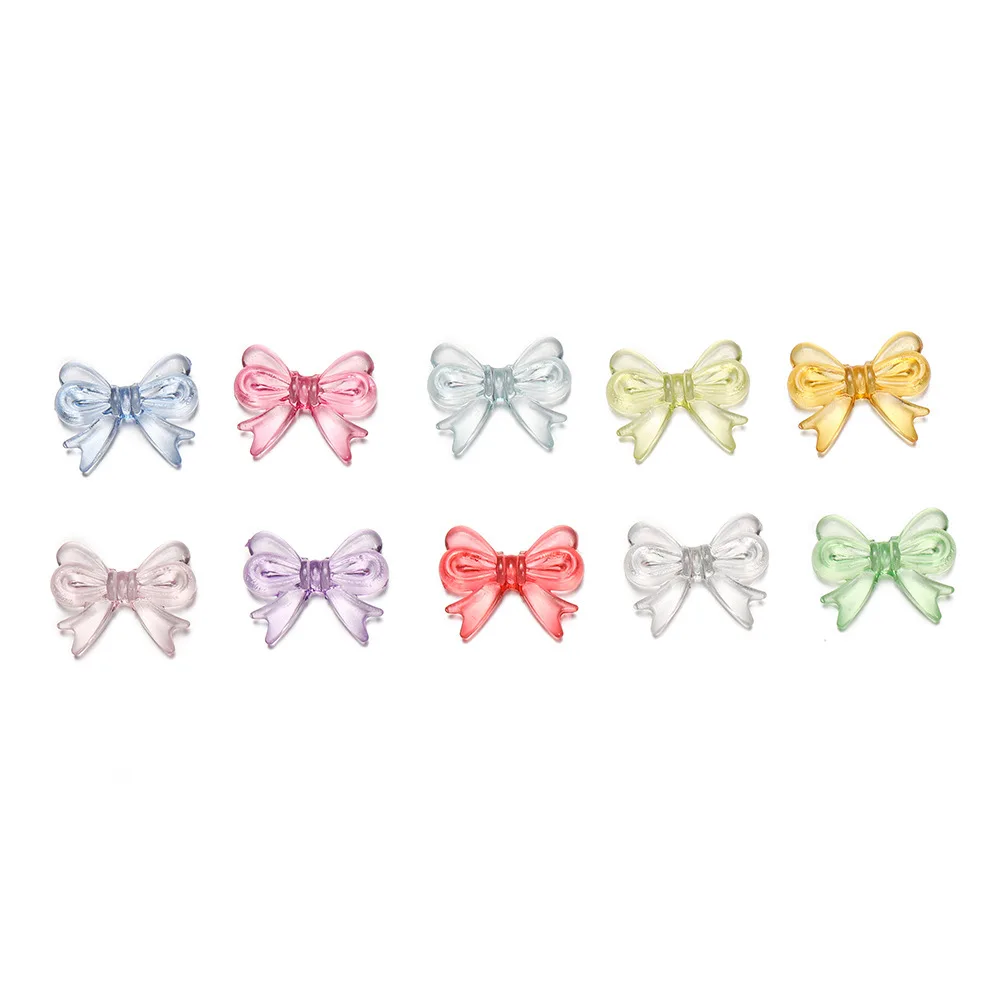 TX14 20Pcs/Lot 14x18mm Cute Bowknot Transparent Spacer Beads Making Pendants Bracelet Jewelry Trend Phone Strap Accessories