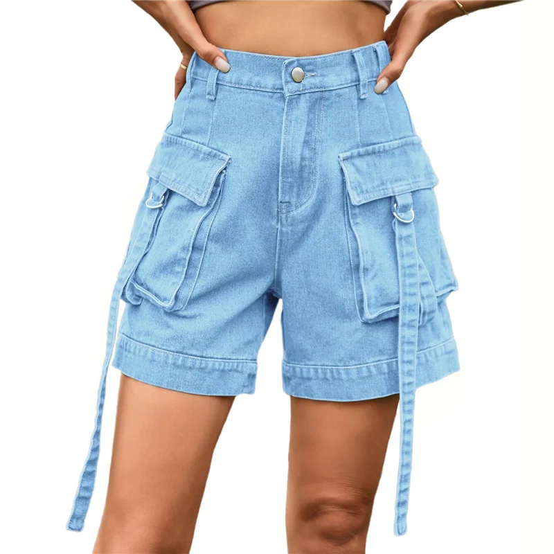 

BHTS-Women Cargo Denim Shorts - Summer Casual Vintage Loose Button Zipper Shorts