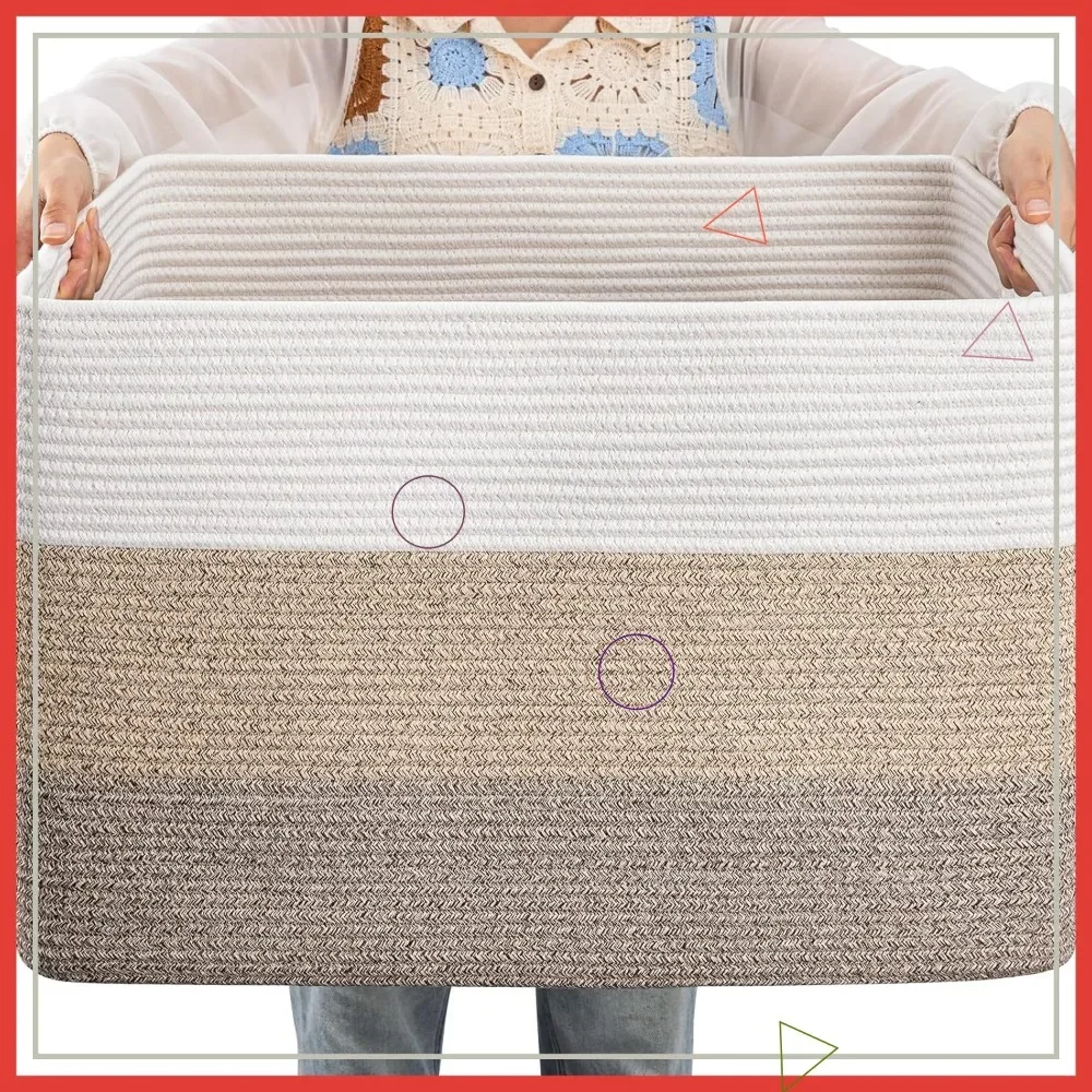

Large Cotton Rope Storage Basket with Handles, Foldable Woven Organizer for Toys Blankets Nursery Living Room
