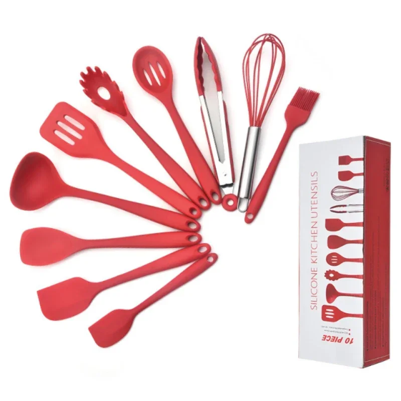 

Набор силиконовой кухонной посуды из 10 предметов, антипригарная, лопатка для кастрюли, ложка, скребок, утечка, лопатка для приготовления пищи и выпечки.
