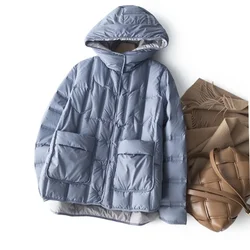 Manteau en duvet de canard blanc pour femme, veste bouffante à boutonnage simple, parkas à capuche femme, col montant, décontracté, hiver, 2023, 90%