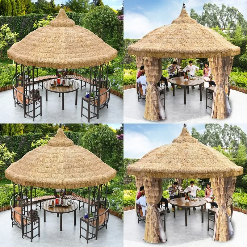 Thatched Outdoor Pavilion Garden Gazebo Wedding Canopy Courtyard Shade Structure Leisure Awning for Agritainment Events