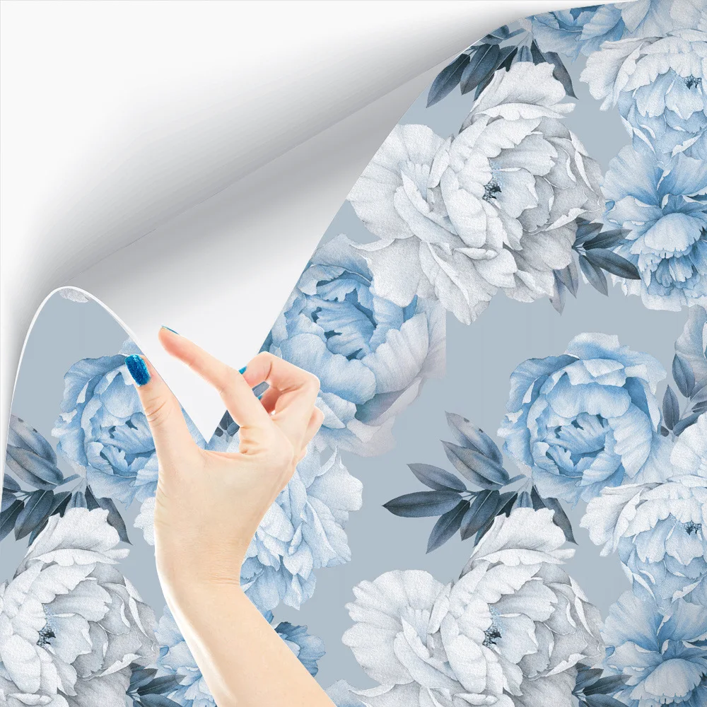 

Blue White Peel and Stick Wallpaper Removable Fresh Peony Self-Adhesive Prepasted Wallpaper Waterproof Extra Thick Wall Mural