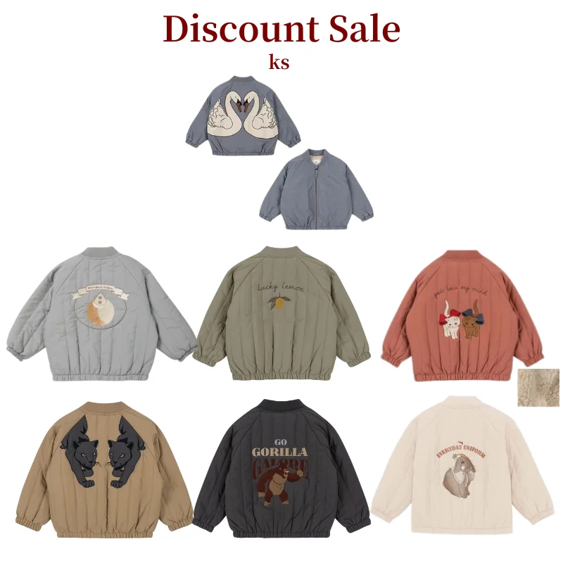 

Kids Quilted Bomber Jacket with Cute Animal Embroidery Toddler Lightweight Padded Coat