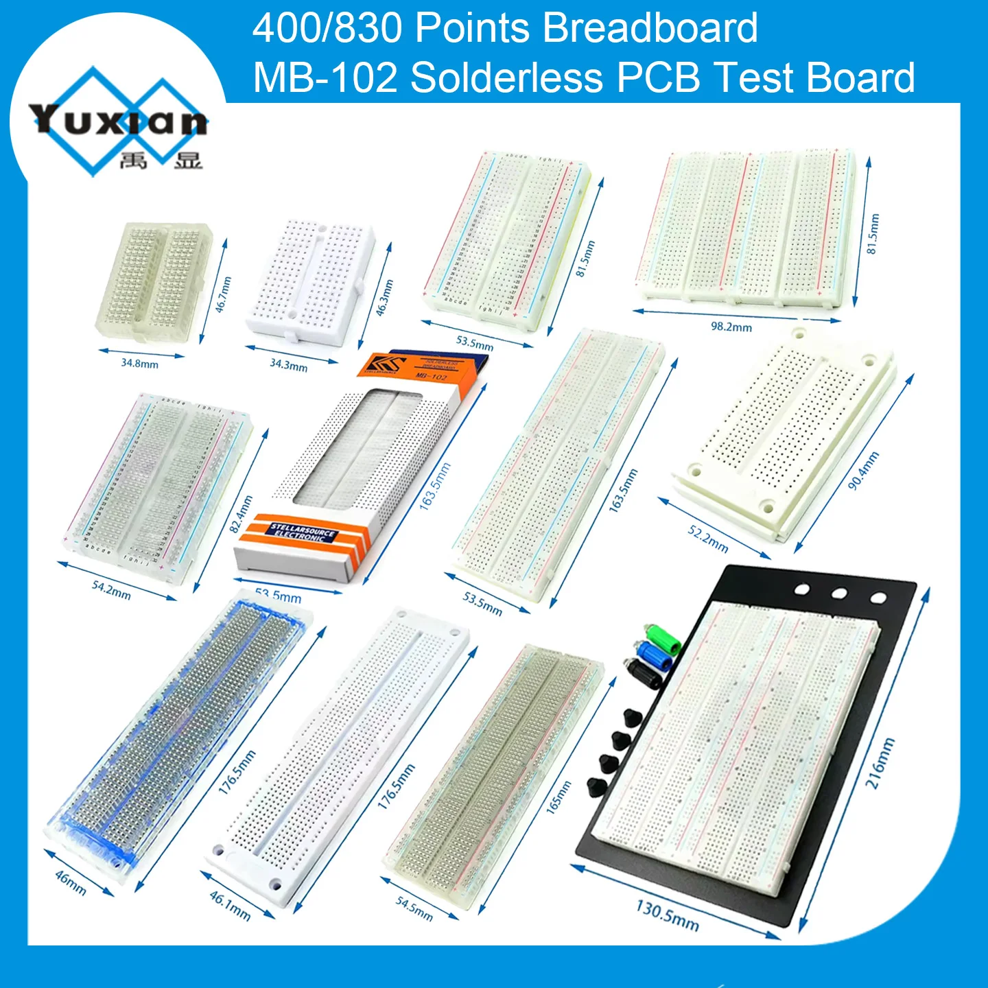 บอร์ดทดลองแบบไม่ต้องบัดกรี 400 830 MB-102 Points Breadboard รุ่น ZY-204 SYB-170 ZY-25 MB102 พร้อมชุดสายเคเบิลสำหรับทดสอบและพัฒนา DIY
