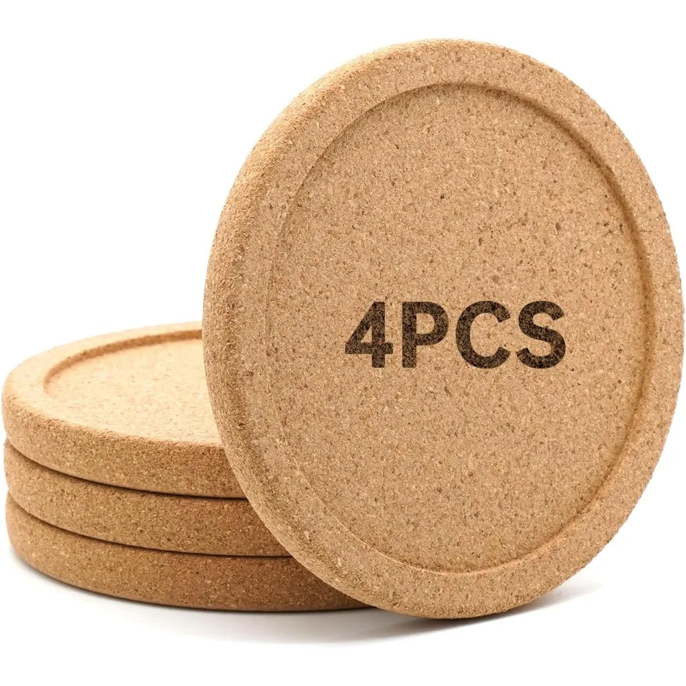 

4Pcs Natural Round Cork Coasters for Drinks with Lip Edge Absorbent Heat and Water Resistant Reusable Durable Saucers for Bar