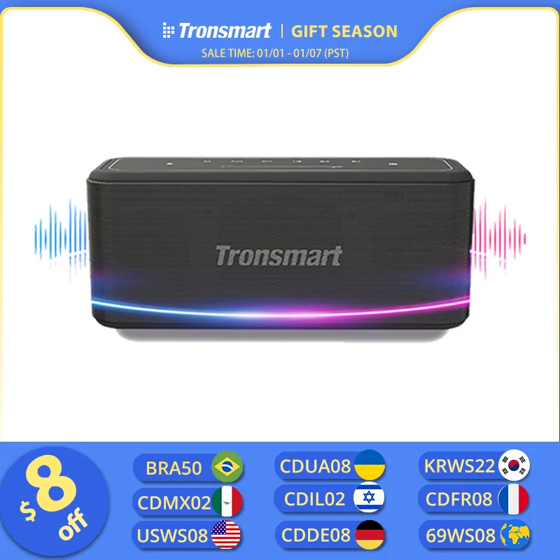 Tronsmart Mega Pro Bluetooth Speaker 60W Portable Speaker Enhanced Bass Column with NFC, IPX5 Waterproof, Voice Assistant