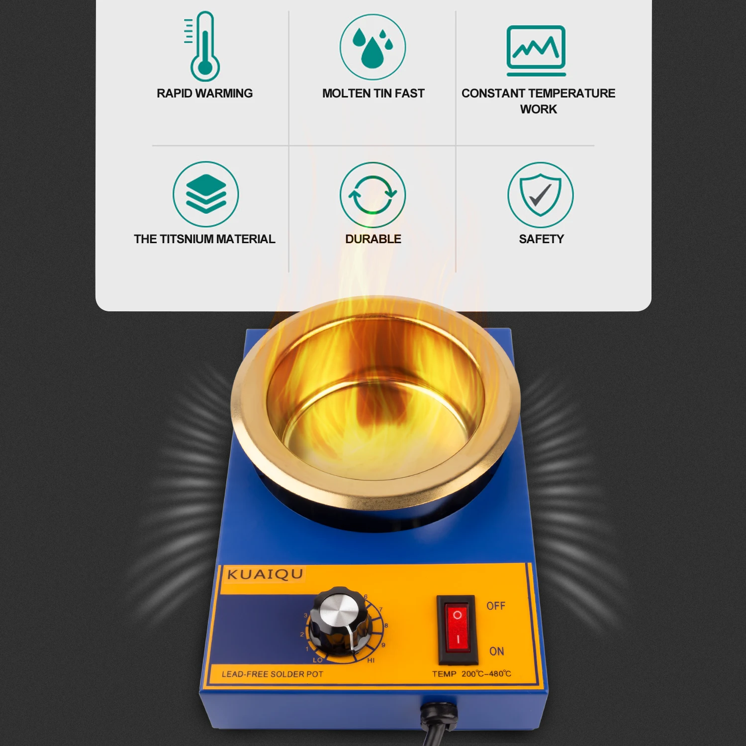 KUAIQU 220V Temperature Controlled Soldering Pot 150W 200W 250W 300W Lead Free Melting Furnace Soldering Desoldering Bath