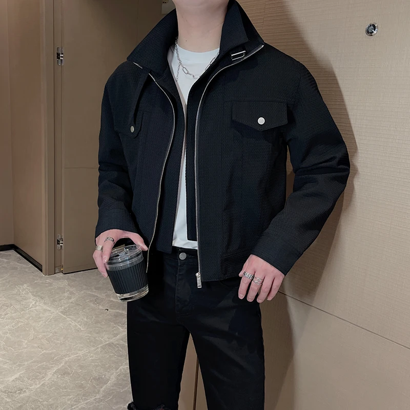 

Весенняя молодежная повседневная куртка для мужчин, свободного кроя, из полиэстера, с воротником-стойкой, на молнии, однотонная