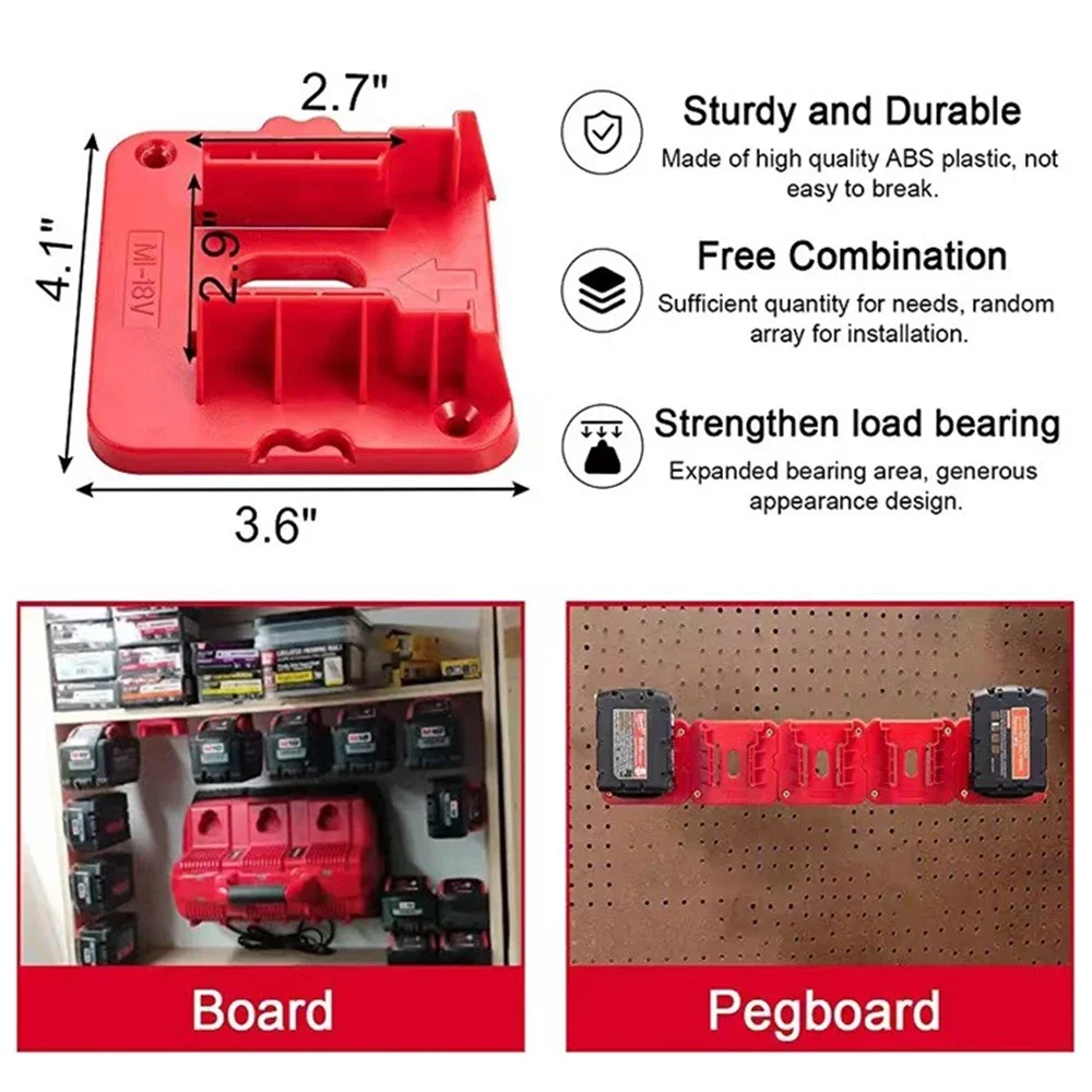 5 Pack Machine Holder Battery Storage Rack for Dewalt/Makita/Milwaukee 14.4V 18V Li-ion Battery Wall Mount Tool Bracket Fixing