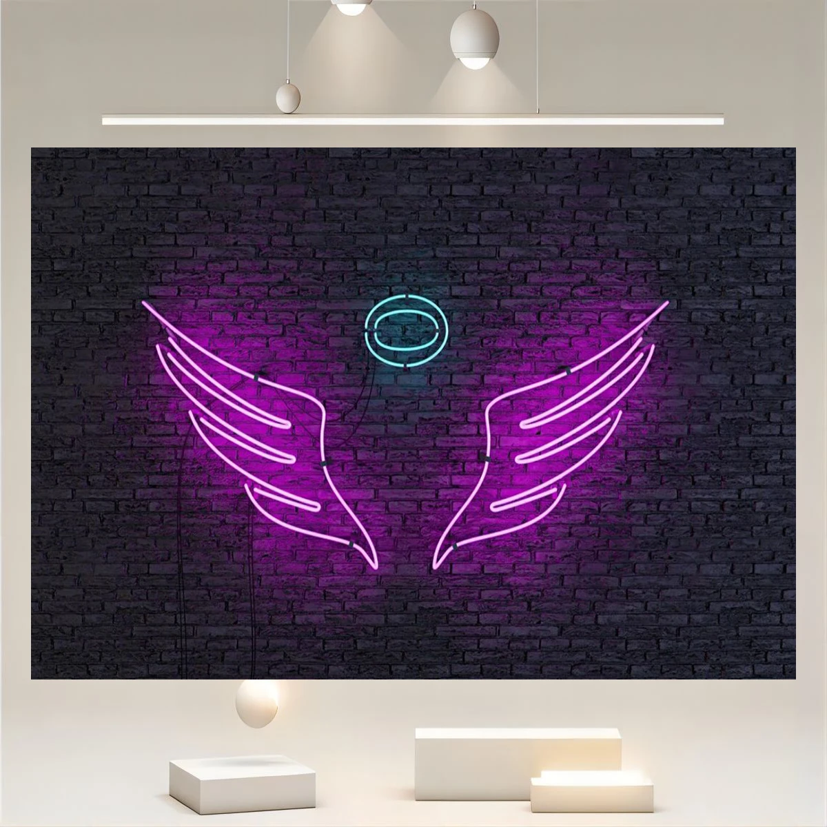 Neon Light Angle Wings Backdrop Photography Banner Night Bar Wall Decorations Home Party Street Art Brick Wall Decor Photo Spot