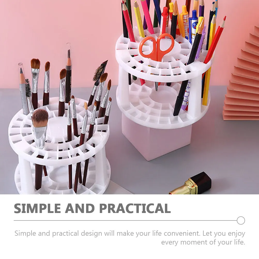 2Pcs Exquisite Plastic Pen Holder for Artists Painting Brushes Drawing Markers Organizer Multi-Hole Round Stand Sturdy Desk