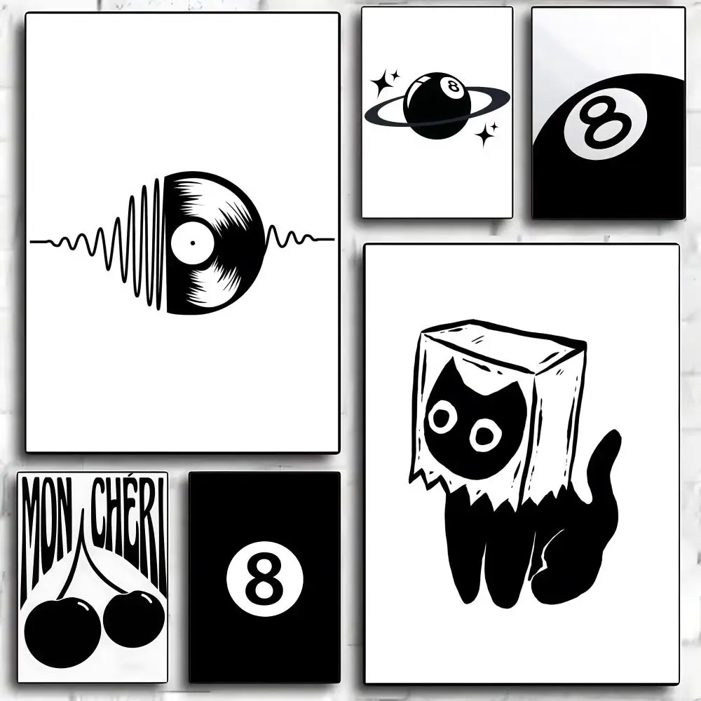 Black And White Billiard Record Player Poster HD Art Sticky Wall Waterproof Home Living Room Bedroom Bar Aesthetic Decoration