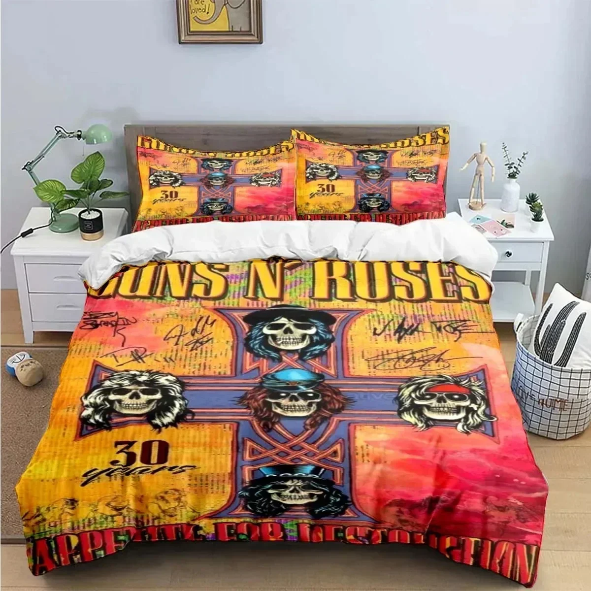 3D Print Guns N Roses GNR Band Retro Printed Bed Set Duvet Cover Pillowcase Bedding Set Linen Sheet Quilt Cover Queen King Size