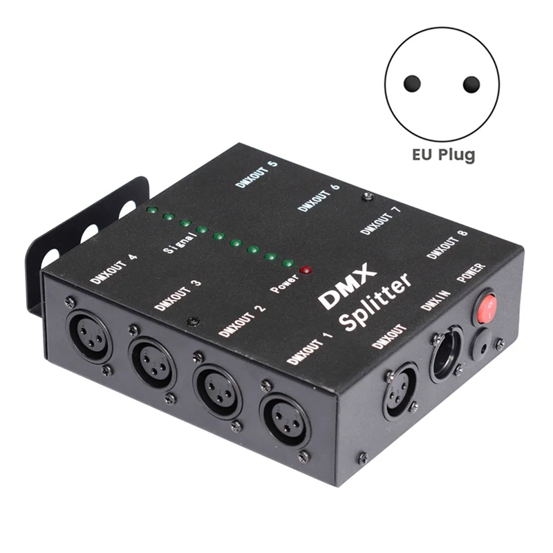 

B27B 2X DMX512 Spillter 8 Ports Channels Isolated 3Pin Optical Istribution Amplifier For DJ Disco DMX Stage Lighting EU Plug