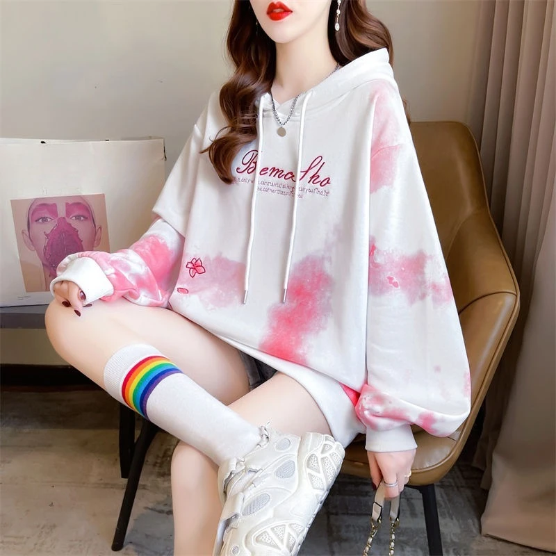 

Tie-dye Loose Female Hooded Top Cheap 2000s New in Y2k Vintage Designer Matching Sweat-shirt Basic Women's Hoodies Sweatshirts