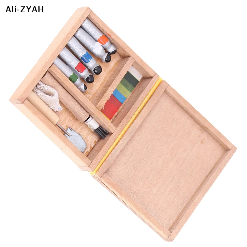 

【Z】1:12 Dollhouse Miniature Artist Paint Pen Wood Box Model Toys Dolls Accessories